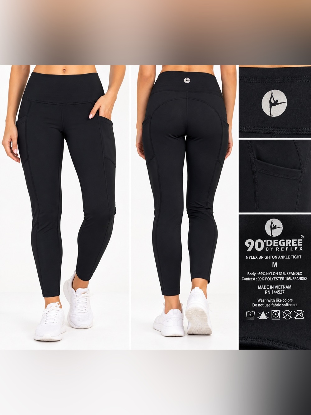 90 Degree By Reflex Nylex Brighton Ankle Leggings Black Size Medium Pockets